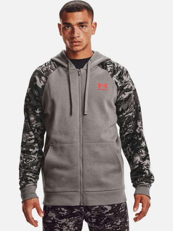 Mikina Under Armour RIVAL FLC CAMO SCRIPT FZ-gry